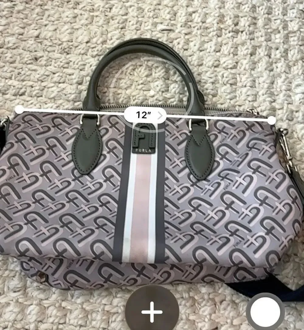 Furla Monogram Nylon Satchel Crossbody Bag Pink Green Stripe Designer Tote, $395